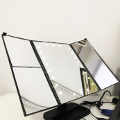 Потрійне дзеркало для макіяжу з підсвічуванням, Дзеркало зі світлодіодом, Настільне LED дзеркало. Колір: чорний. Зображення №2