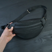 Бананка з натуральної шкіри, сумка чоловіча-жіноча барсетка чорна сумочка. Зображення №9