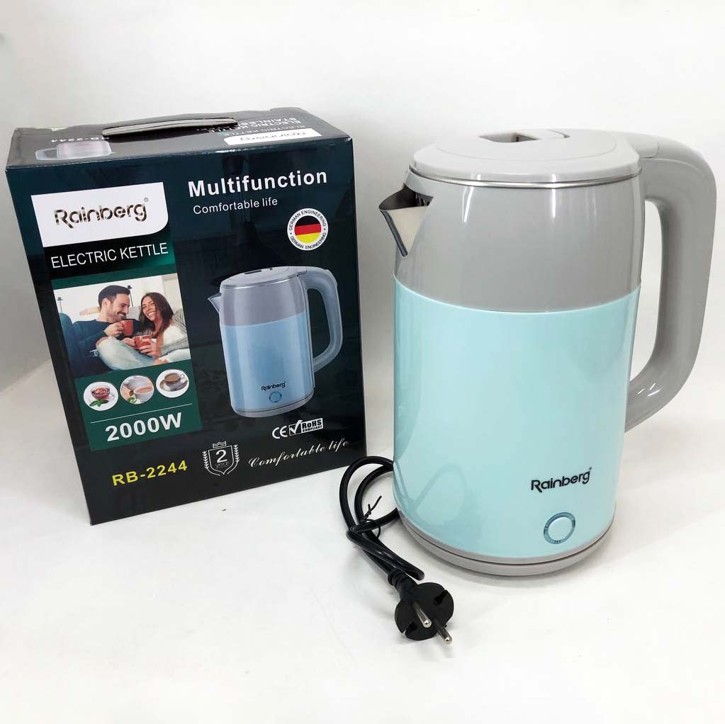 Електрочайник дисковий Rainberg RB-2244 2000 Вт 2л, стильний електричний чайник. Колір: блакитний Електрочайник дисковий Rainberg RB-2244 2000 Вт 2л, стильний електричний чайник. Колір: блакитний