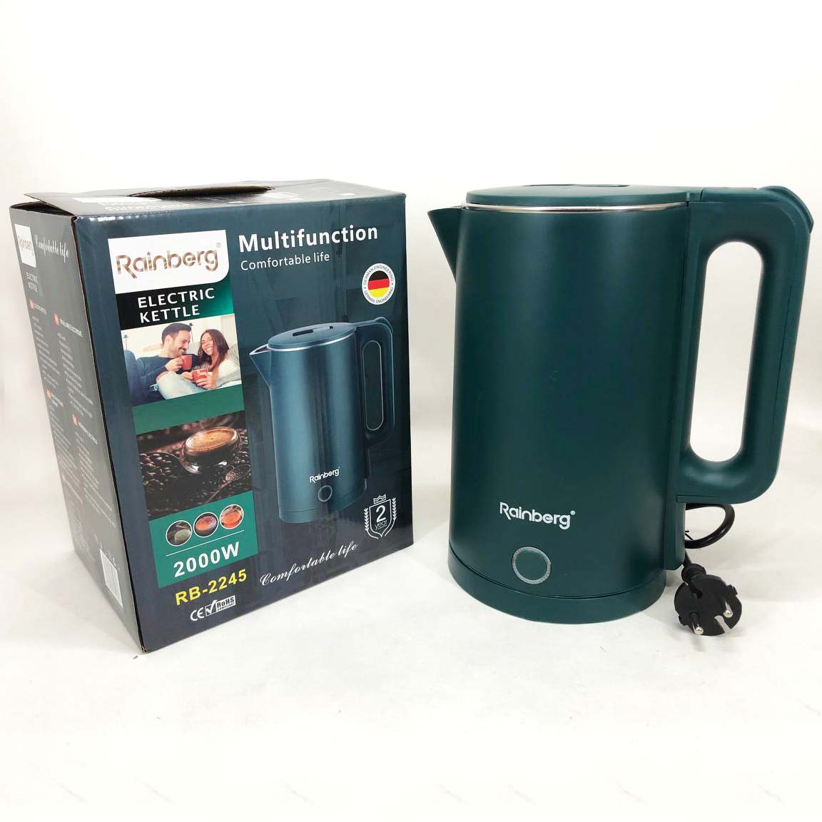 Чайник електричний Rainberg RB-2245 2000Вт 2л, гарний електричний чайник. Колір: зелений Чайник електричний Rainberg RB-2245 2000Вт 2л, гарний електричний чайник. Колір: зелений