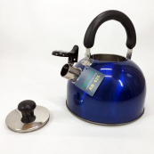 Чайник Rainberg RB-625 із нержавіючої сталі зі свистком 3л гарний чайник для газової плити. Колір: синій. Зображення №2