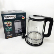 Дисковый электрический чайник Rainberg RB-709 стеклянный с подсветкой, бесшумный чайник. Цвет: черный. Изображение №8