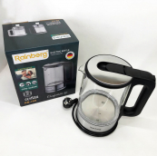 Дисковый электрический чайник Rainberg RB-709 стеклянный с подсветкой, бесшумный чайник. Цвет: черный. Изображение №9