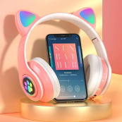 Беспроводные LED наушники с кошачьими ушками CAT STN-28. Цвет: розовый. Изображение №7