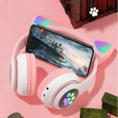 Беспроводные LED наушники с кошачьими ушками CAT STN-28. Цвет: розовый. Изображение №10