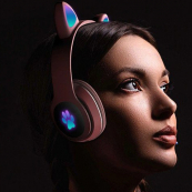 Беспроводные LED наушники с кошачьими ушками CAT STN-28. Цвет: розовый. Изображение №13