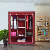 Шкаф тканевый 3 секции складной с каркасом STORAGE WARDROBE 175 х 130 х 45 см. Цвет: красный. Изображение №4