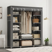 Шкаф тканевый 3 секции складной с каркасом STORAGE WARDROBE 175 х 130 х 45 см. Цвет: серый. Изображение №2
