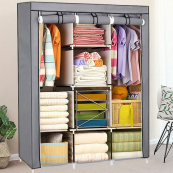 Шкаф тканевый 3 секции складной с каркасом STORAGE WARDROBE 175 х 130 х 45 см. Цвет: серый. Изображение №3