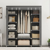 Шкаф тканевый 3 секции складной с каркасом STORAGE WARDROBE 175 х 130 х 45 см. Цвет: серый. Изображение №4