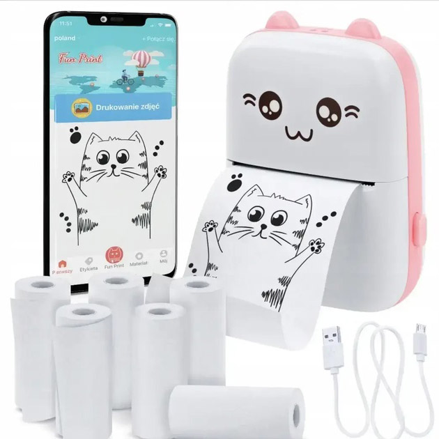 Портативний мініпринтер Mini printer з Bluetooth для термодруку без чорнила зі смартфона. Колір: рожевий Портативний мініпринтер Mini printer з Bluetooth для термодруку без чорнила зі смартфона. Колір: рожевий