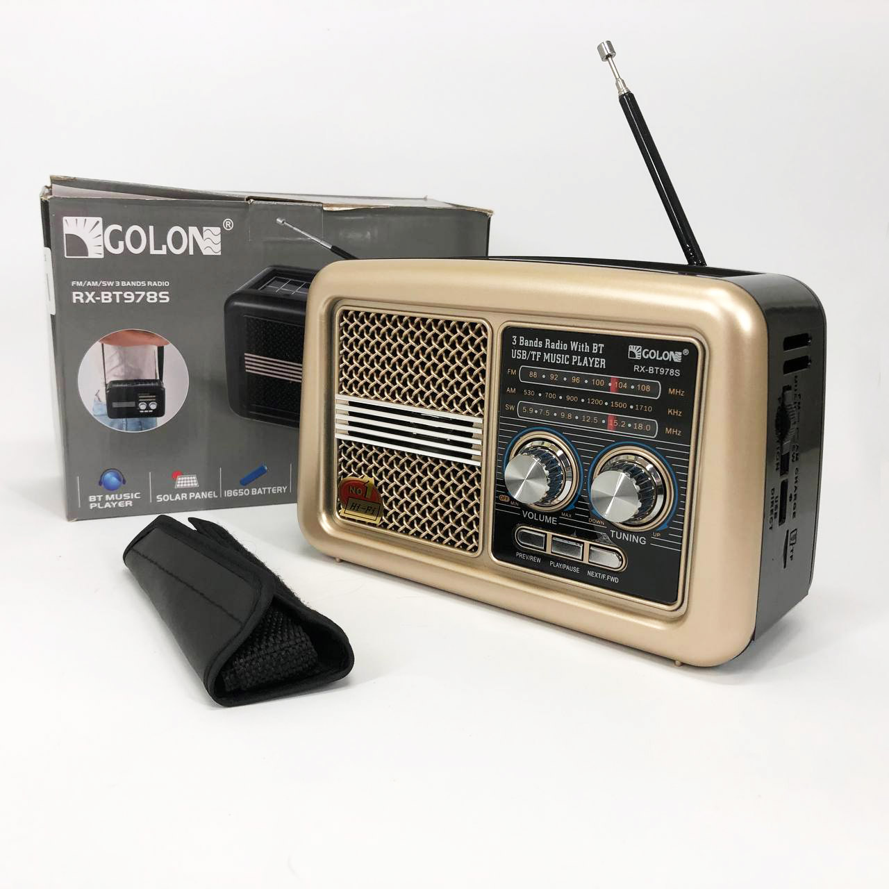 Радиоприемник Golon RX-BT978S солнечная панель AUX 3.5mm, Радиоприемник с аккумулятором. Цвет: бежевый Радиоприемник Golon RX-BT978S солнечная панель AUX 3.5mm, Радиоприемник с аккумулятором. Цвет: бежевый