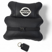 Подушки в авто 2 шт Nissan, натуральна шкіра, з логотипом Ніссан, на підголівник для вашої машини. Зображення №3