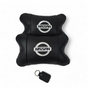 Подушки в авто 2 шт Nissan, натуральна шкіра, з логотипом Ніссан, на підголівник для вашої машини. Зображення №4