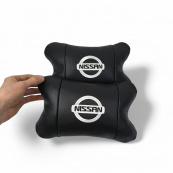 Подушки в авто 2 шт Nissan, натуральна шкіра, з логотипом Ніссан, на підголівник для вашої машини. Зображення №5