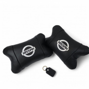 Подушки в авто 2 шт Nissan, натуральна шкіра, з логотипом Ніссан, на підголівник для вашої машини. Зображення №8