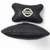 Подушки в авто 2 шт Nissan, натуральна шкіра, з логотипом Ніссан, на підголівник для вашої машини. Зображення №10
