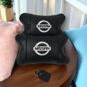 Подушки в авто 2 шт Nissan, натуральна шкіра, з логотипом Ніссан, на підголівник для вашої машини. Зображення №11