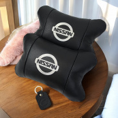 Подушки в авто 2 шт Nissan, натуральна шкіра, з логотипом Ніссан, на підголівник для вашої машини. Зображення №14