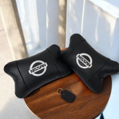 Подушки в авто 2 шт Nissan, натуральна шкіра, з логотипом Ніссан, на підголівник для вашої машини. Зображення №15