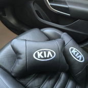 Автодушки 2 шт на підголовник Kia / Кіа, натуральна шкіра, чорні, Підголовник для авто з комфортом. Зображення №2