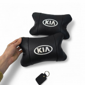 Автодушки 2 шт на підголовник Kia / Кіа, натуральна шкіра, чорні, Підголовник для авто з комфортом. Зображення №4