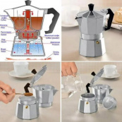 Гейзерна кавоварка UNIQUE UN-1913 алюмінієвий корпус, бакелітова ручка, 9 чашок. Зображення №4