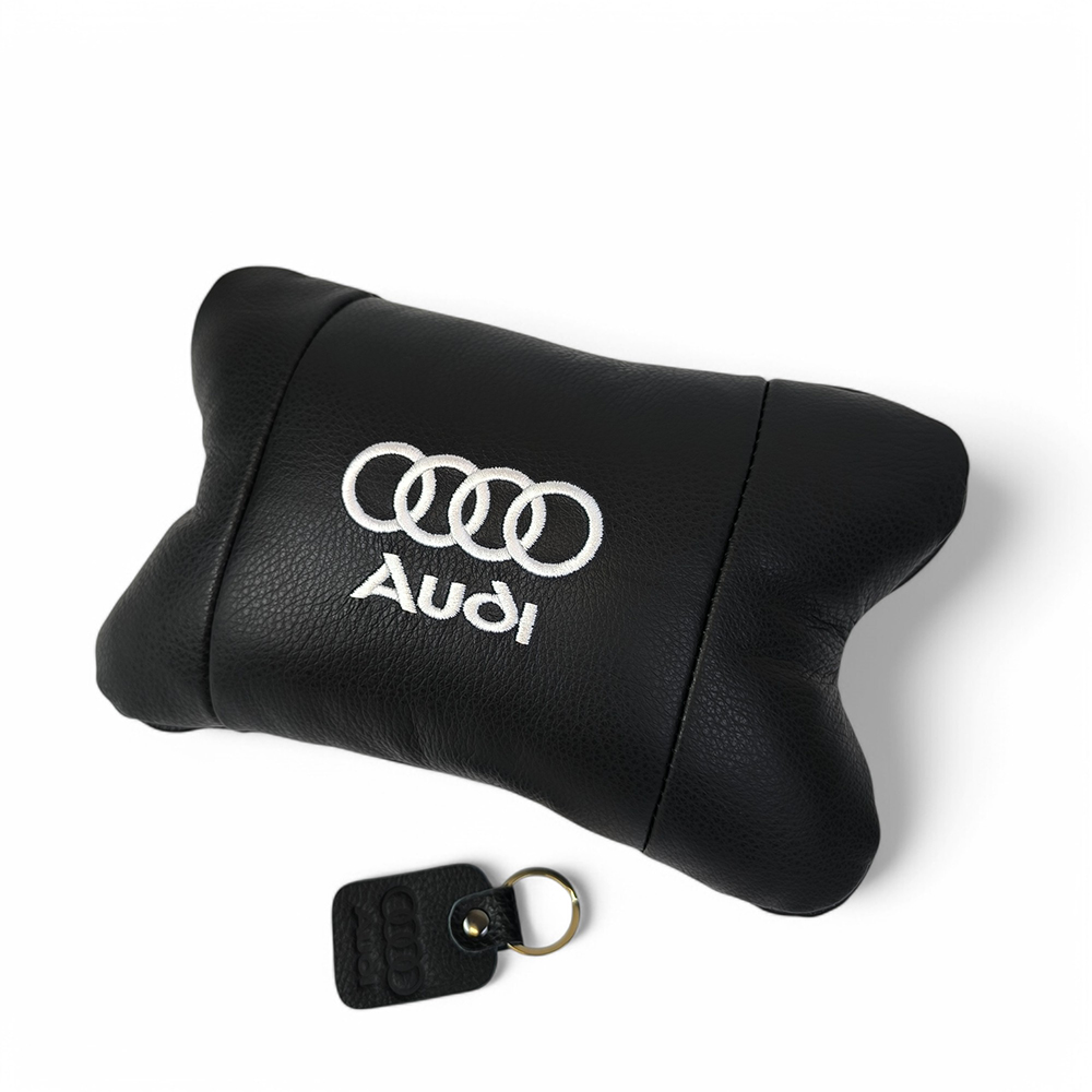 Автомобільна подушка для підголівника Audi – чорна натуральна шкіра Автомобільна подушка для підголівника Audi – чорна натуральна шкіра