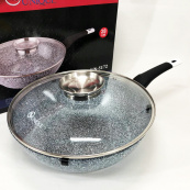 Сковорода глубокая UNIQUE UN-5172 28 см с крышкой, Прочная сковородка с антипригарным покрытием. Изображение №3