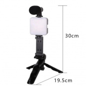 Набор блогера 4в1, тренога для телефона с микрофоном и вспышкой Штатив трипод для селфи и видео. Изображение №4