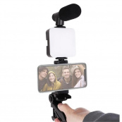 Набор блогера 4в1, тренога для телефона с микрофоном и вспышкой Штатив трипод для селфи и видео. Изображение №8