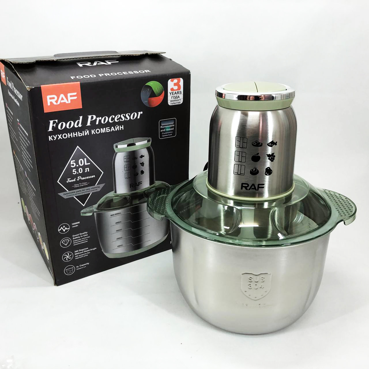Блендер електричний RAF R.7014 подрібнювач, чоппер 1000 Вт 5 Л з металевою чашею, Потужний блендер Блендер електричний RAF R.7014 подрібнювач, чоппер 1000 Вт 5 Л з металевою чашею, Потужний блендер