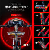 Задній габаритний велоліхтар із поворотами XA-817, дистанційний пульт, Стоп-сигнал на раму велосипеда. Зображення №6