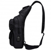 Чоловіча тактична сумка, велика укріплена сумка-слінг через чорне плече. Зображення №6