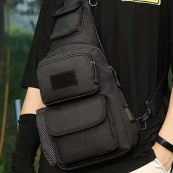 Чоловіча тактична сумка, велика укріплена сумка-слінг через чорне плече. Зображення №8