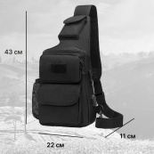 Чоловіча тактична сумка, велика укріплена сумка-слінг через чорне плече. Зображення №13