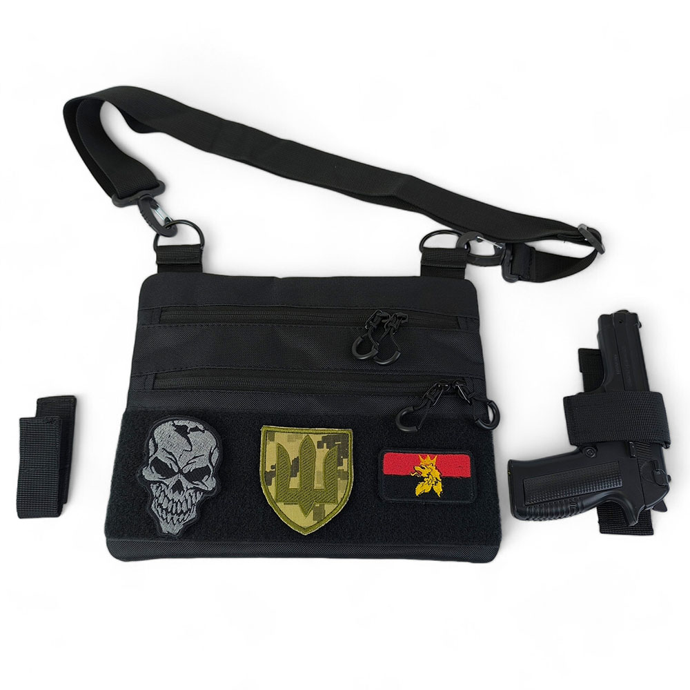 Чорна сумка тактична нагрудна, Сумка через плече військова, Чоловіча сумка-слінг тактична Чорна сумка тактична нагрудна, Сумка через плече військова, Чоловіча сумка-слінг тактична