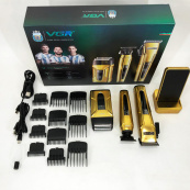 Комплект 3 в 1 VGR V-694 акумуляторна машинка для стрижки, триммер та електробритва шейвер. Колір: золотий. Зображення №2