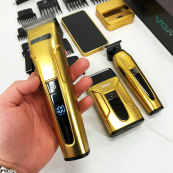 Комплект 3 в 1 VGR V-694 акумуляторна машинка для стрижки, триммер та електробритва шейвер. Колір: золотий. Зображення №4