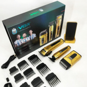 Комплект 3 в 1 VGR V-694 акумуляторна машинка для стрижки, триммер та електробритва шейвер. Колір: золотий. Зображення №5