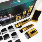 Комплект 3 в 1 VGR V-694 акумуляторна машинка для стрижки, триммер та електробритва шейвер. Колір: золотий. Зображення №7