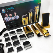 Комплект 3 в 1 VGR V-694 акумуляторна машинка для стрижки, триммер та електробритва шейвер. Колір: золотий. Зображення №9