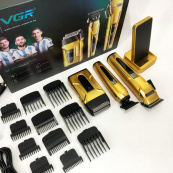 Комплект 3 в 1 VGR V-694 акумуляторна машинка для стрижки, триммер та електробритва шейвер. Колір: золотий. Зображення №11