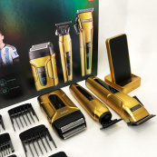 Комплект 3 в 1 VGR V-694 акумуляторна машинка для стрижки, триммер та електробритва шейвер. Колір: золотий. Зображення №12