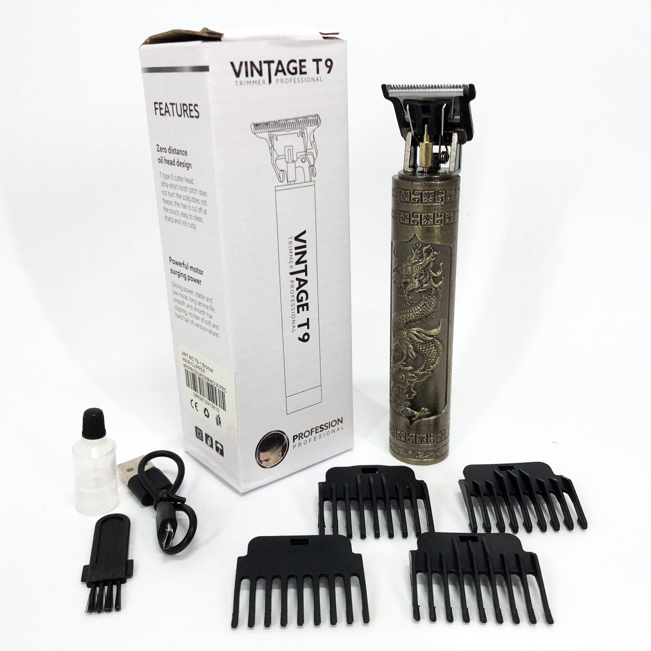 Машинка для стрижки волосся Vintage T9-1 BRONZE 4 насадки Машинка для стрижки волосся Vintage T9-1 BRONZE 4 насадки