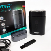 Мужская аккумуляторная мини электробритва VGR V-341 с двумя головками для бритья бороды и усов шейвер. Изображение №2