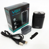 Мужская аккумуляторная мини электробритва VGR V-341 с двумя головками для бритья бороды и усов шейвер. Изображение №12
