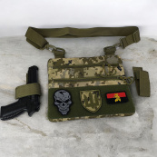 Нагрудна чоловіча сумка тактична тканинна, Нагрудна сумка кобура, Чоловіча тактична сумка барсетка. Зображення №6