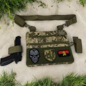 Нагрудна чоловіча сумка тактична тканинна, Нагрудна сумка кобура, Чоловіча тактична сумка барсетка. Зображення №28