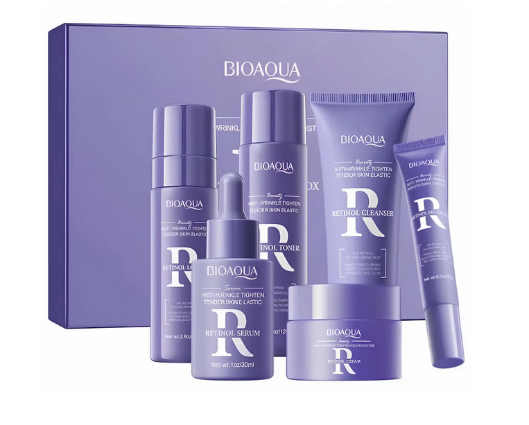 Подарунковий набір косметики для догляду за обличчям Bioaqua Retinol 6 в 1 проти зморшок для жінок. Подарунковий набір косметики для догляду за обличчям Bioaqua Retinol 6 в 1 проти зморшок для жінок.